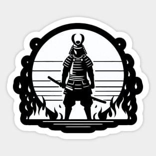 Samurai Warrior standing unfazed in Flames Sticker